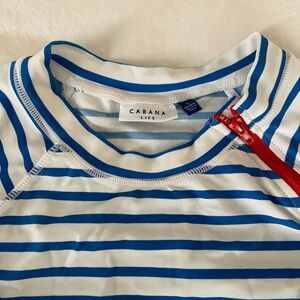 Blue & White Stripe Zipper Rashguard